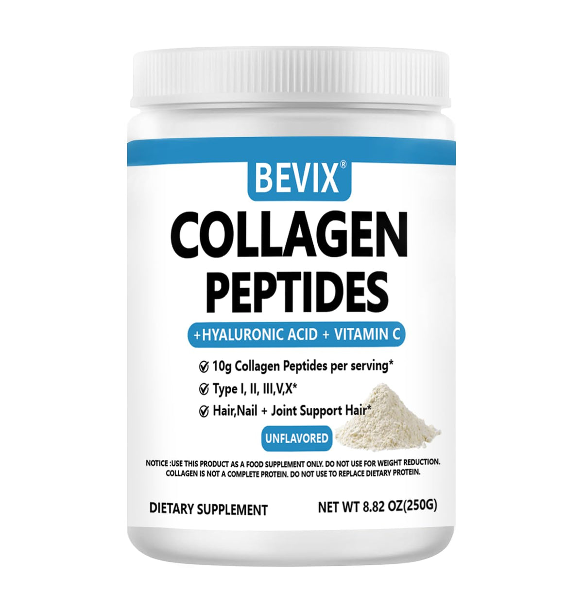 Poudre de collagène BEVIX 331g vue de face