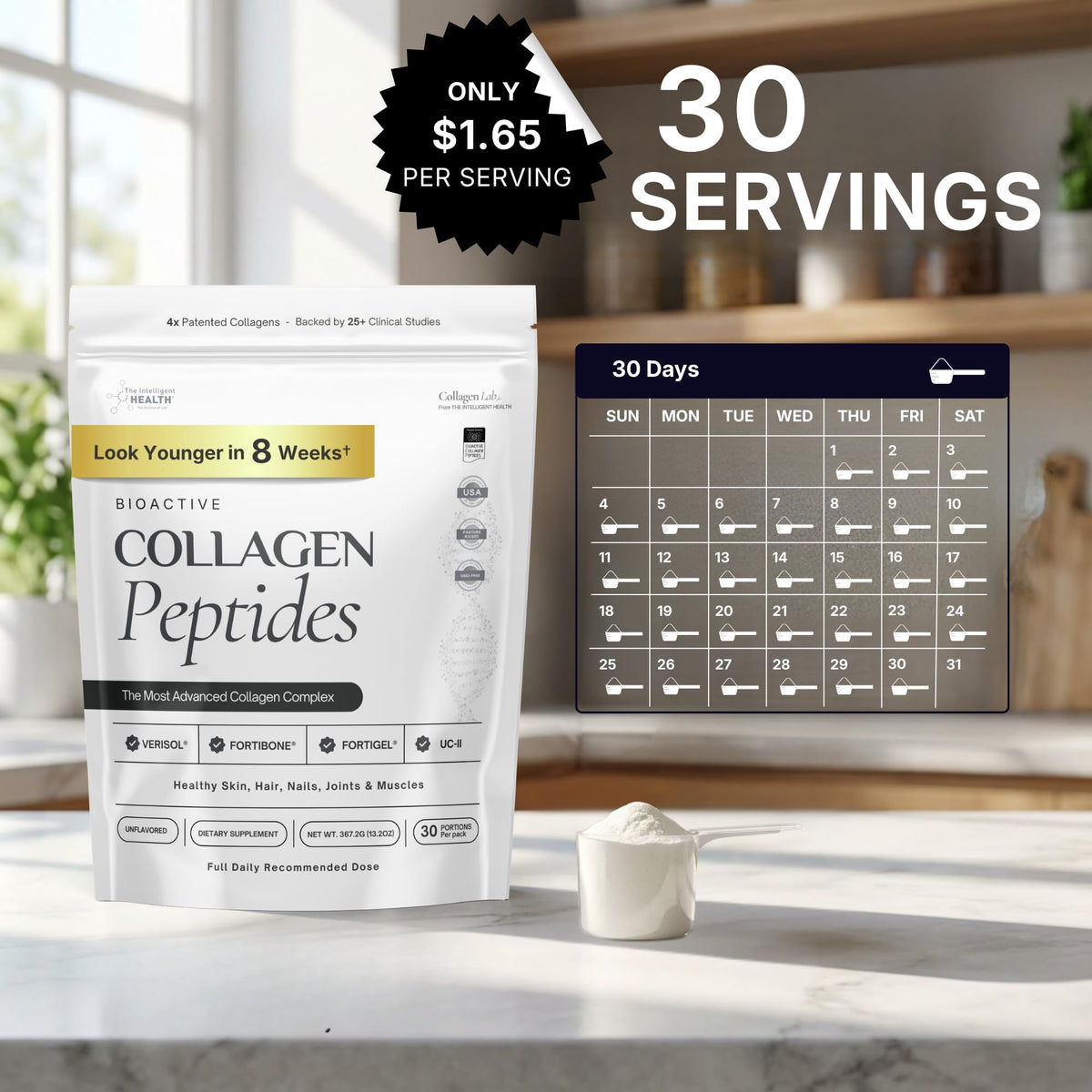 Poudre de collagène bioactif The Intelligent Health 349g vue de côté