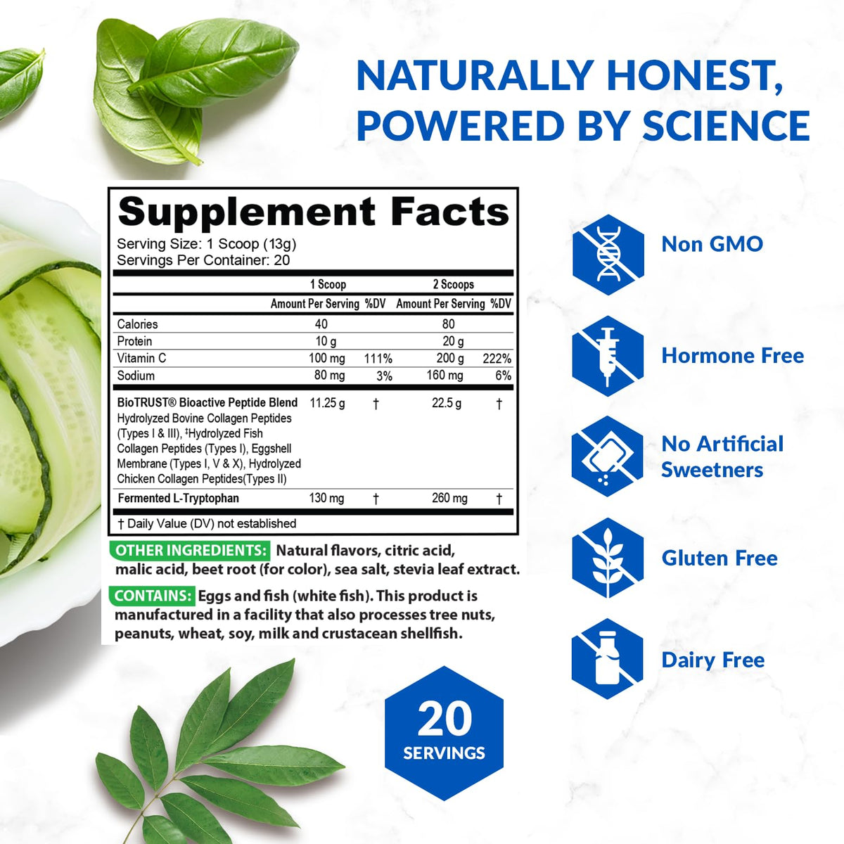 Poudre de collagène BioTrust à côté d'un smoothie