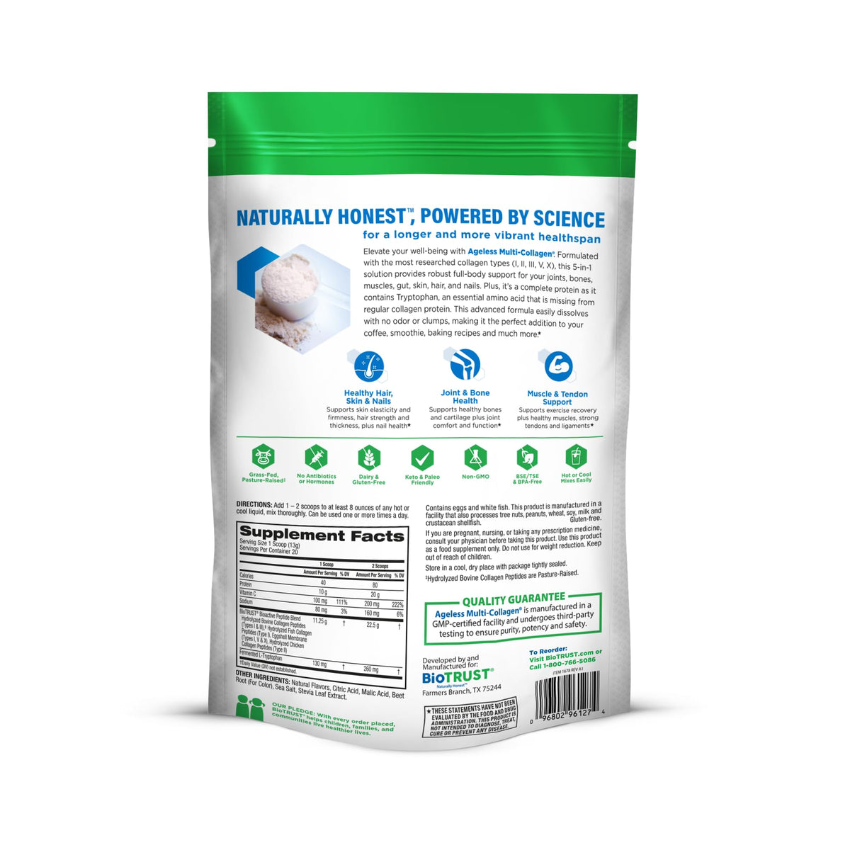 Poudre de collagène BioTrust en sachet individuel