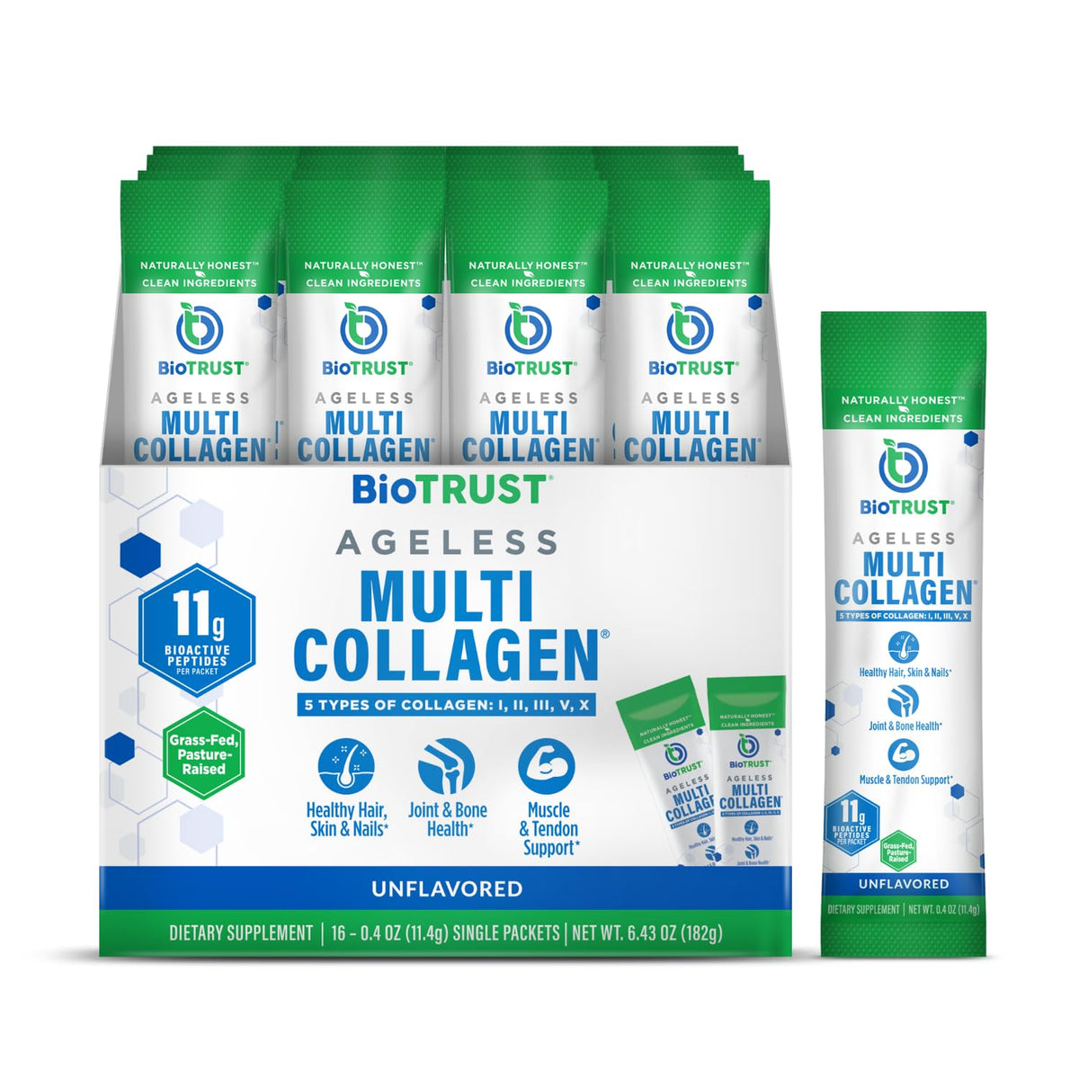 Poudre de collagène BioTrust en sachets de 15,25 g