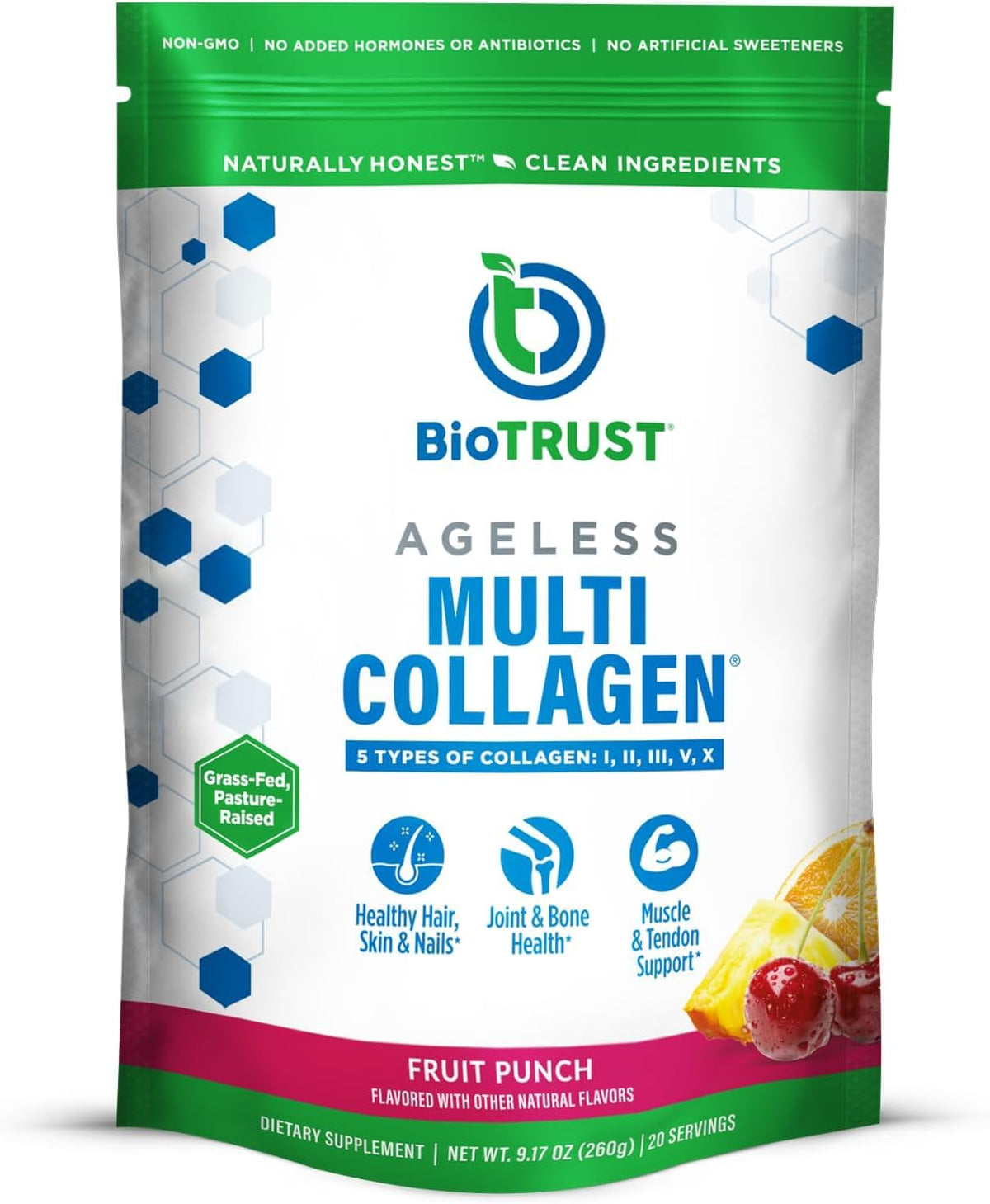 Poudre de collagène BioTrust Multi Collagen Fruit Punch vue de face