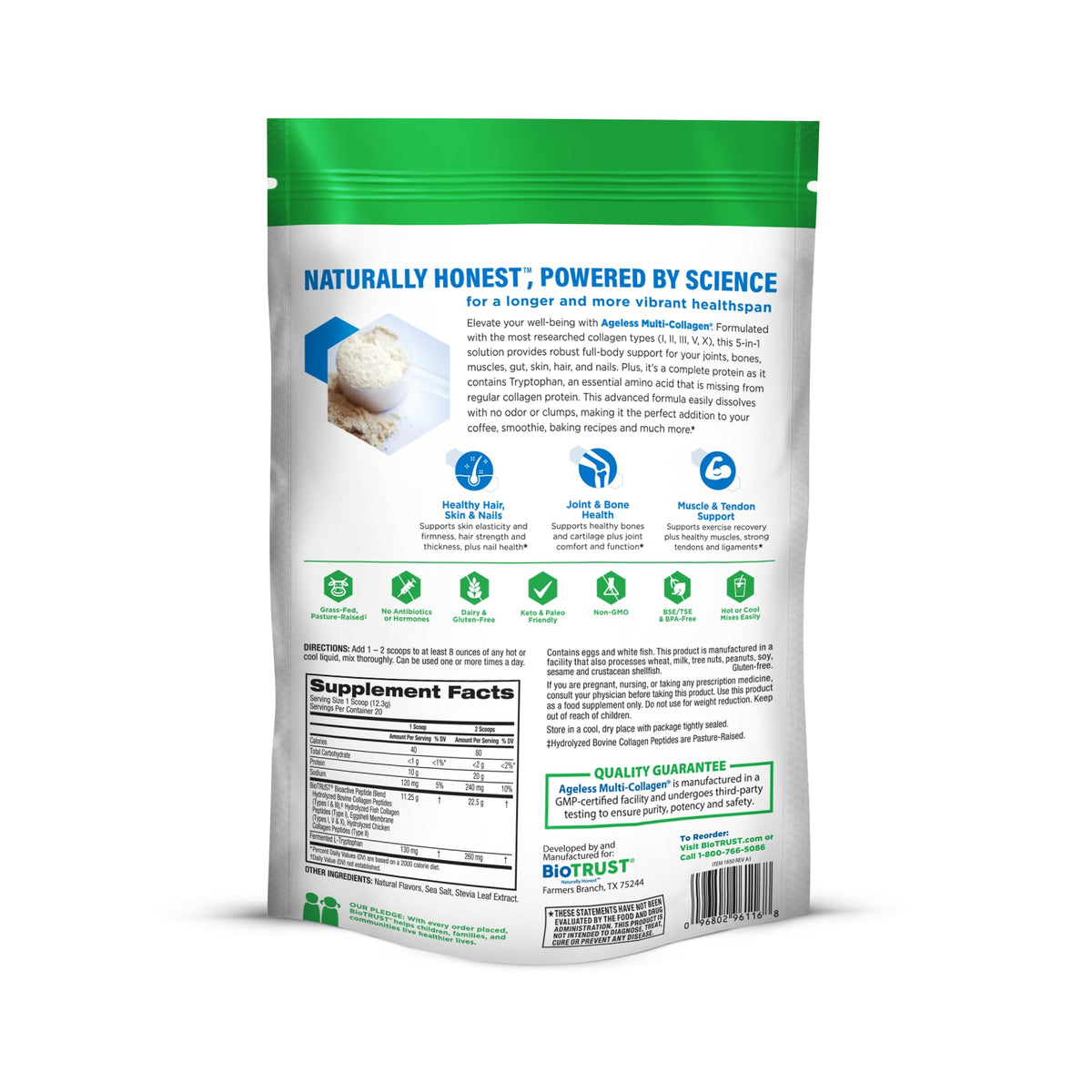 Poudre de collagène BioTrust Multi Collagène Vanille 240g avec d'autres ingrédients