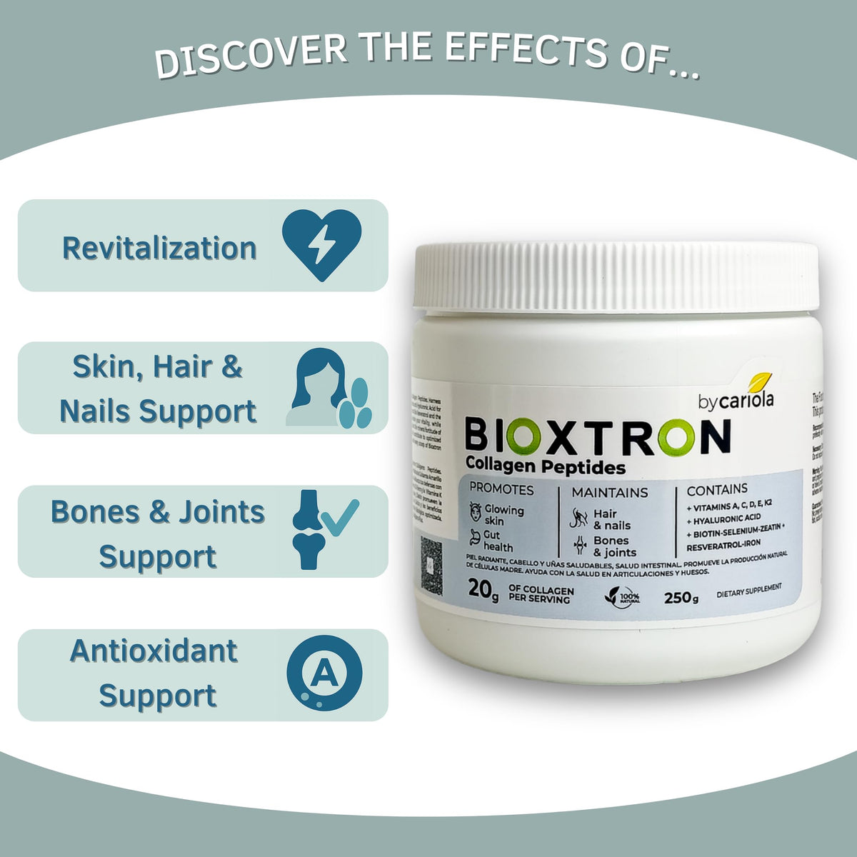 Poudre de collagène Bioxtron 250g avec cuillère