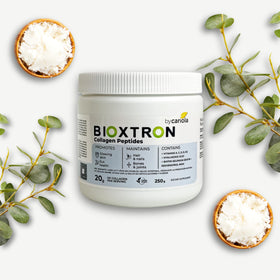 Poudre de collagène Bioxtron 250g sur une table en bois