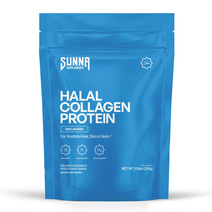Poudre de collagène bovin halal SUNNA SUPPLEMENTS 250g, vue de face