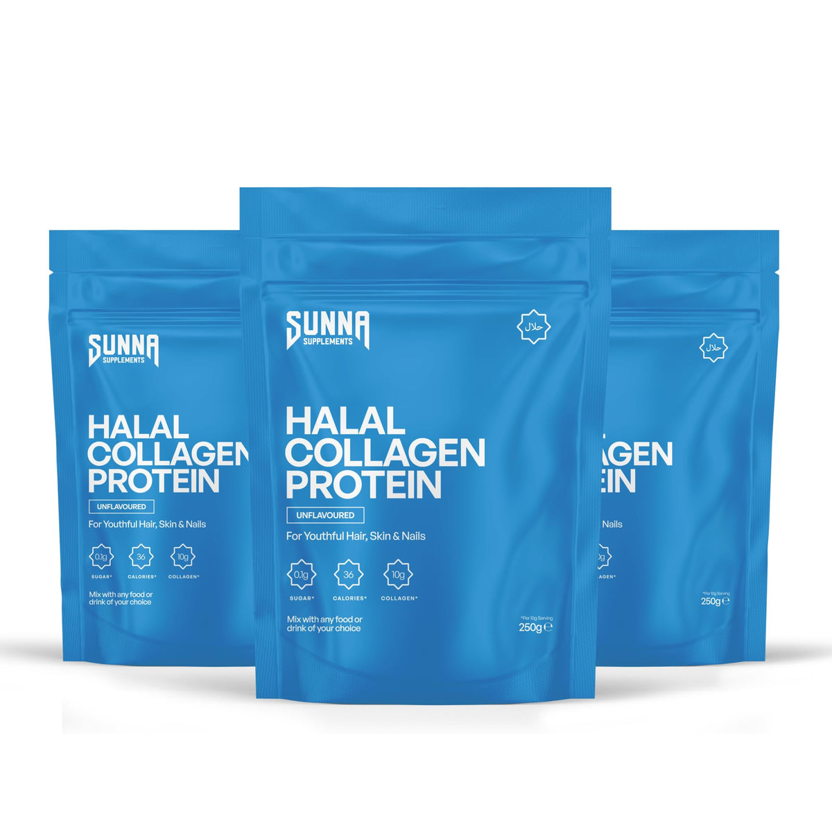 Poudre de collagène bovin halal SUNNA SUPPLEMENTS, vue de face