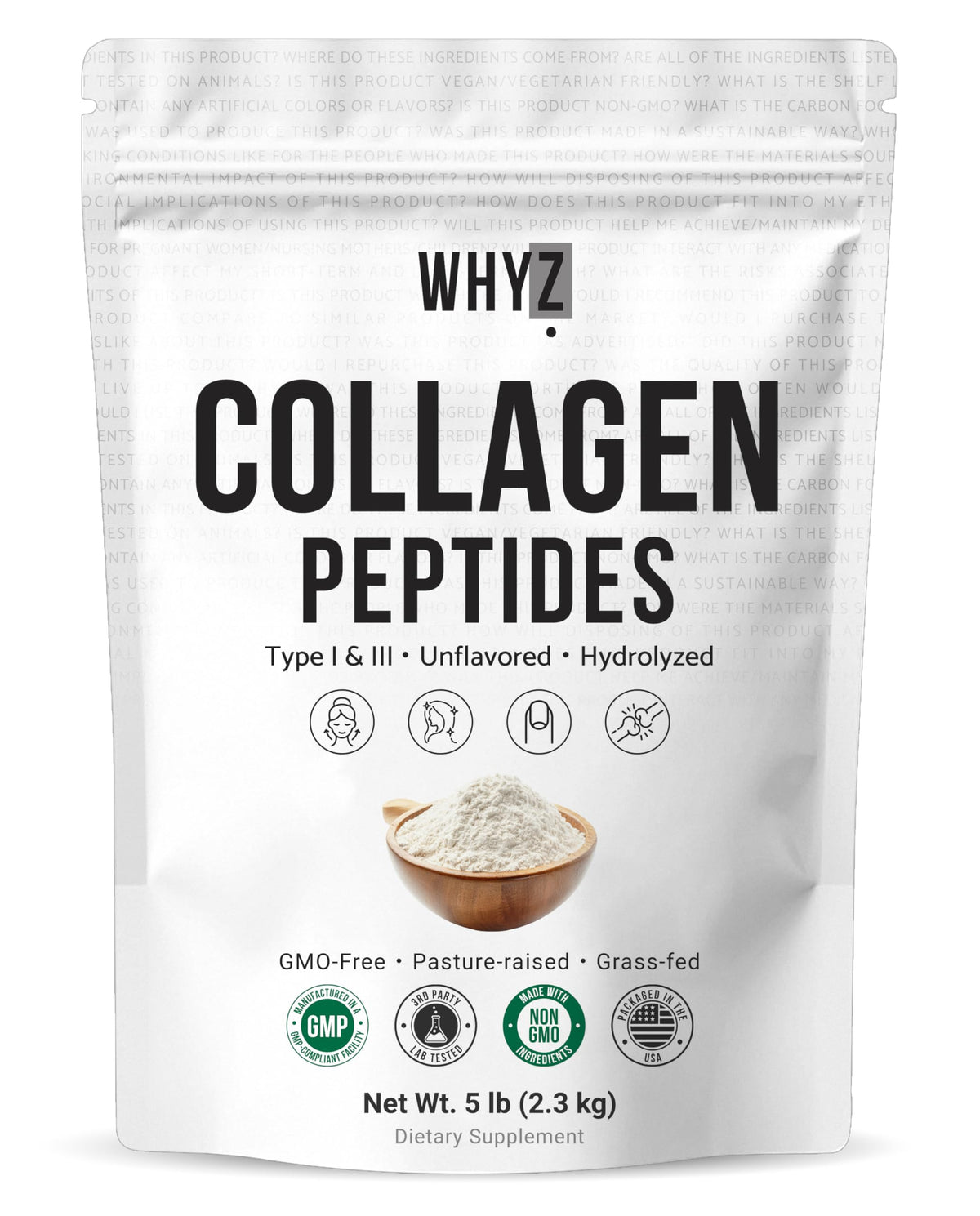 Poudre de collagène bovin hydrolysé WHYZ en sachet refermable