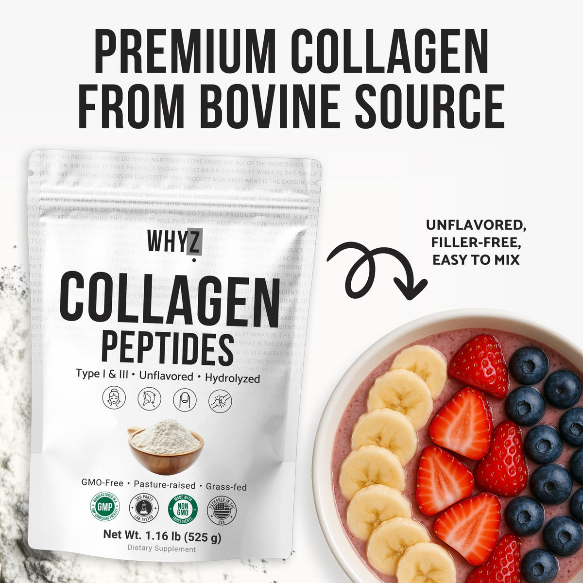 Poudre de collagène bovin WHYZ en utilisation dans une recette