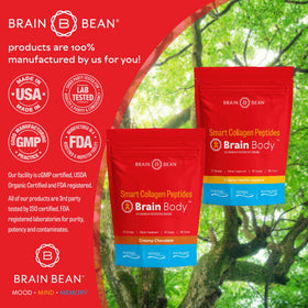 Poudre de collagène Brain Bean 1161g dans un smoothie avec ingrédients frais