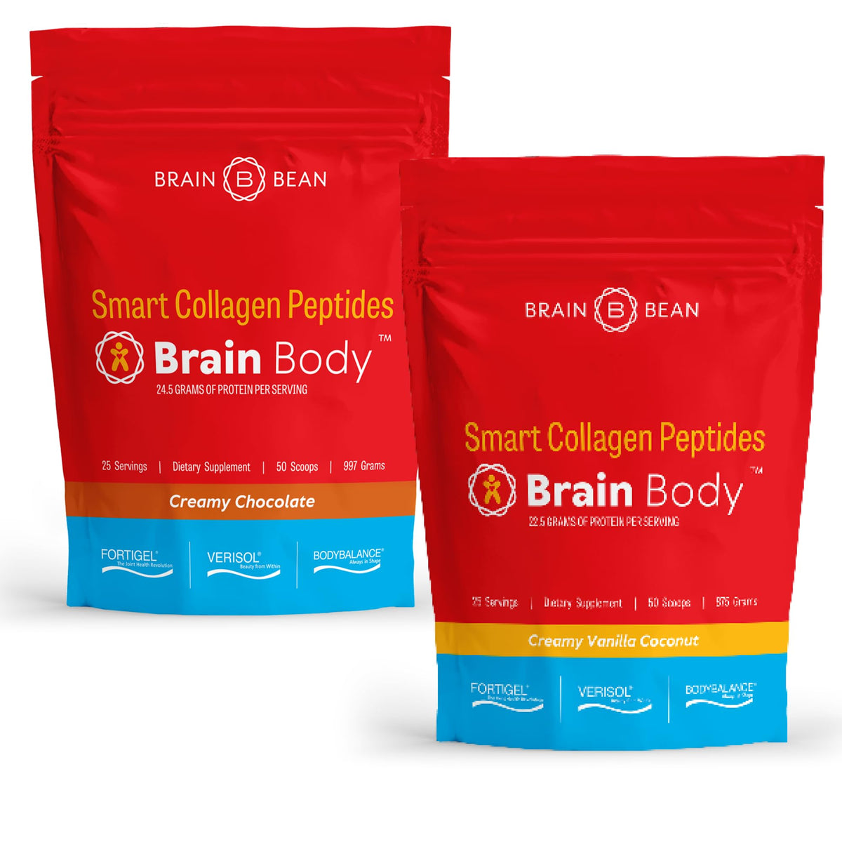 Poudre de collagène Brain Bean 1161g en cuillère avec fond naturel