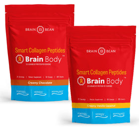Poudre de collagène Brain Bean 1161g en cuillère avec fond naturel