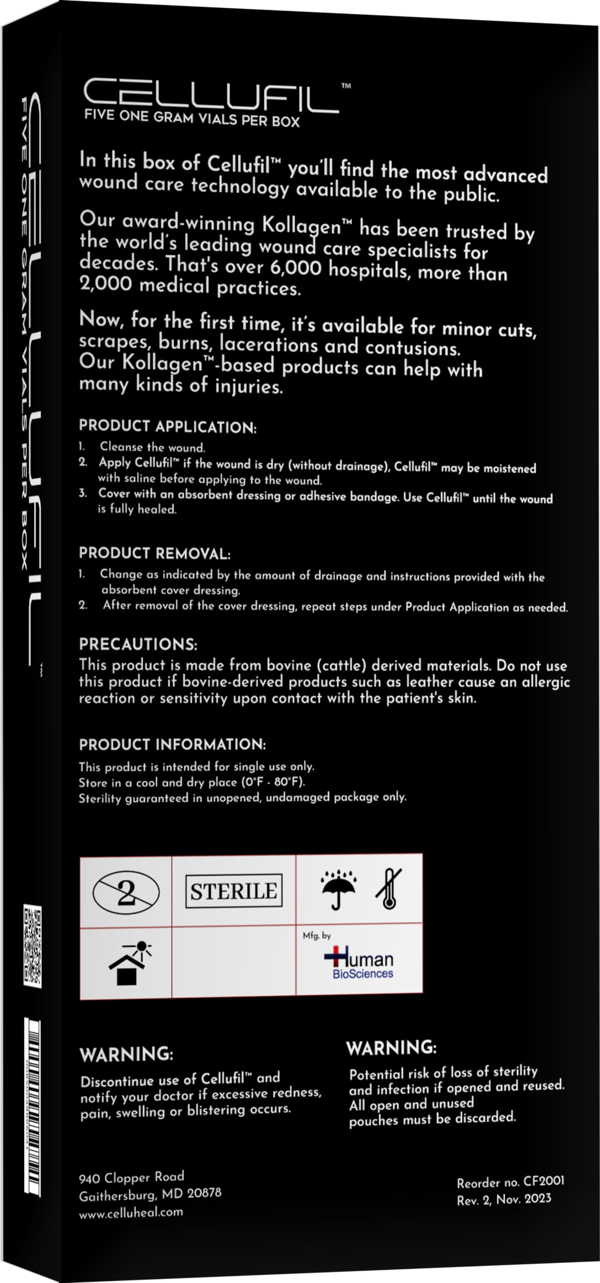Poudre de collagène Cellufil en application sur une plaie