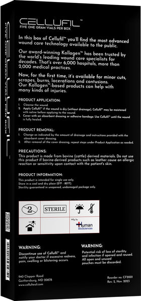 Poudre de collagène Cellufil en application sur une plaie