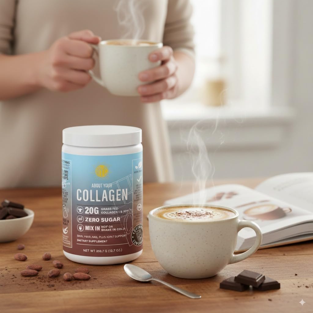 Poudre de collagène chocolat ABOUT YOUR COLLAGEN dans un chocolat chaud