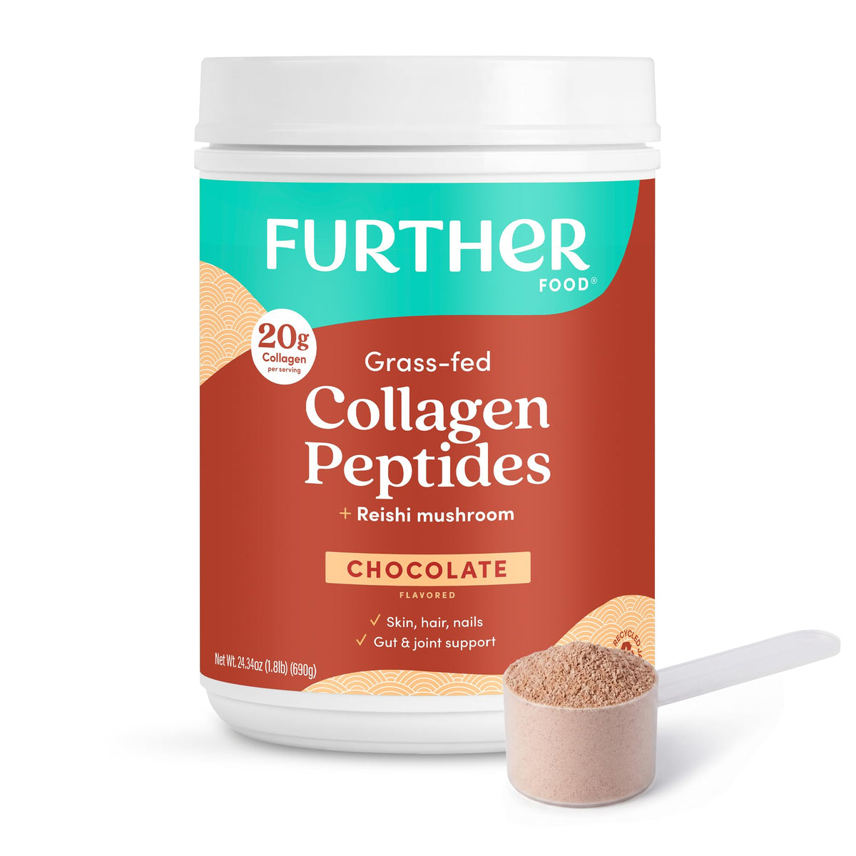 Poudre de collagène chocolat Further Food 830g vue de face