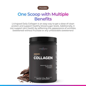 Poudre de collagène chocolatée Livingood Daily dans un verre d'eau