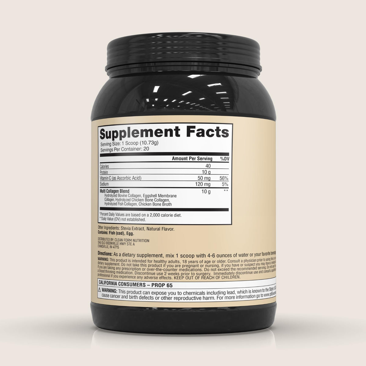 Poudre de collagène CleanForm Nutrition vanille 299g avec cuillère