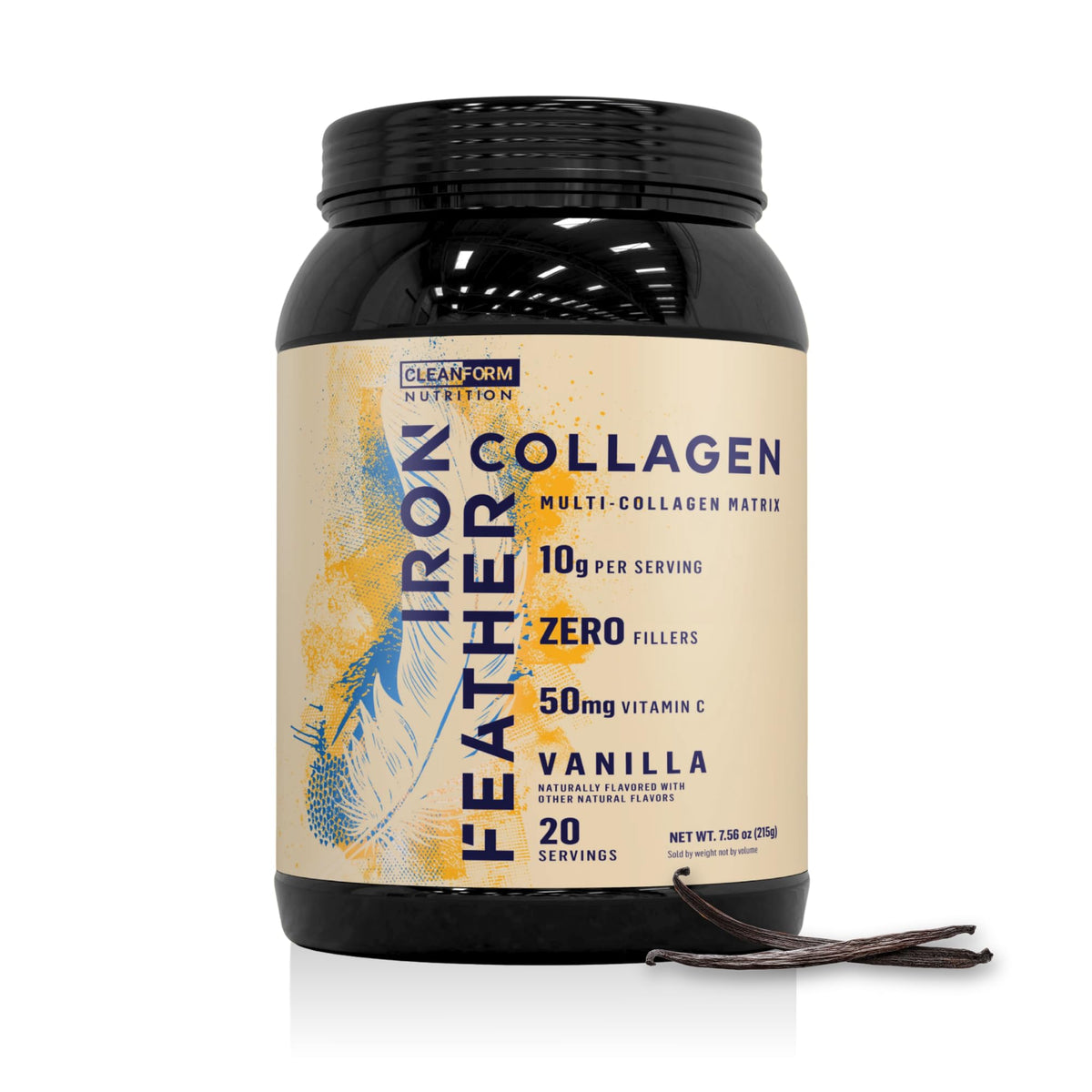 Poudre de collagène CleanForm Nutrition vanille 299g vue de face