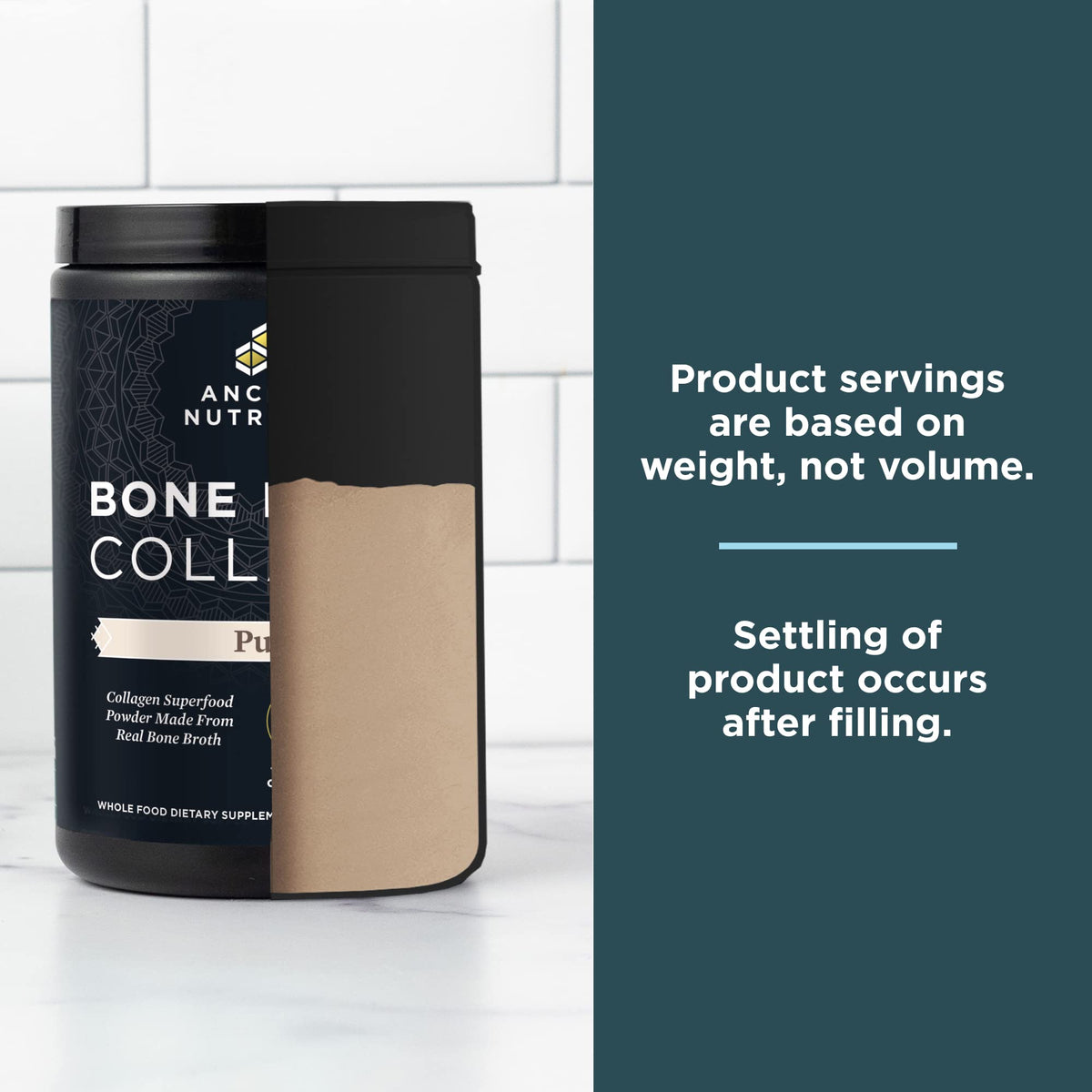 Poudre de collagène de bouillon d'os Ancient Nutrition avec ingrédients