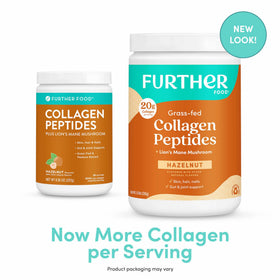 Poudre de collagène de noisette Further Food 372g dans un café