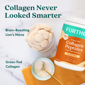Poudre de collagène de noisette Further Food 372g dans un verre de smoothie