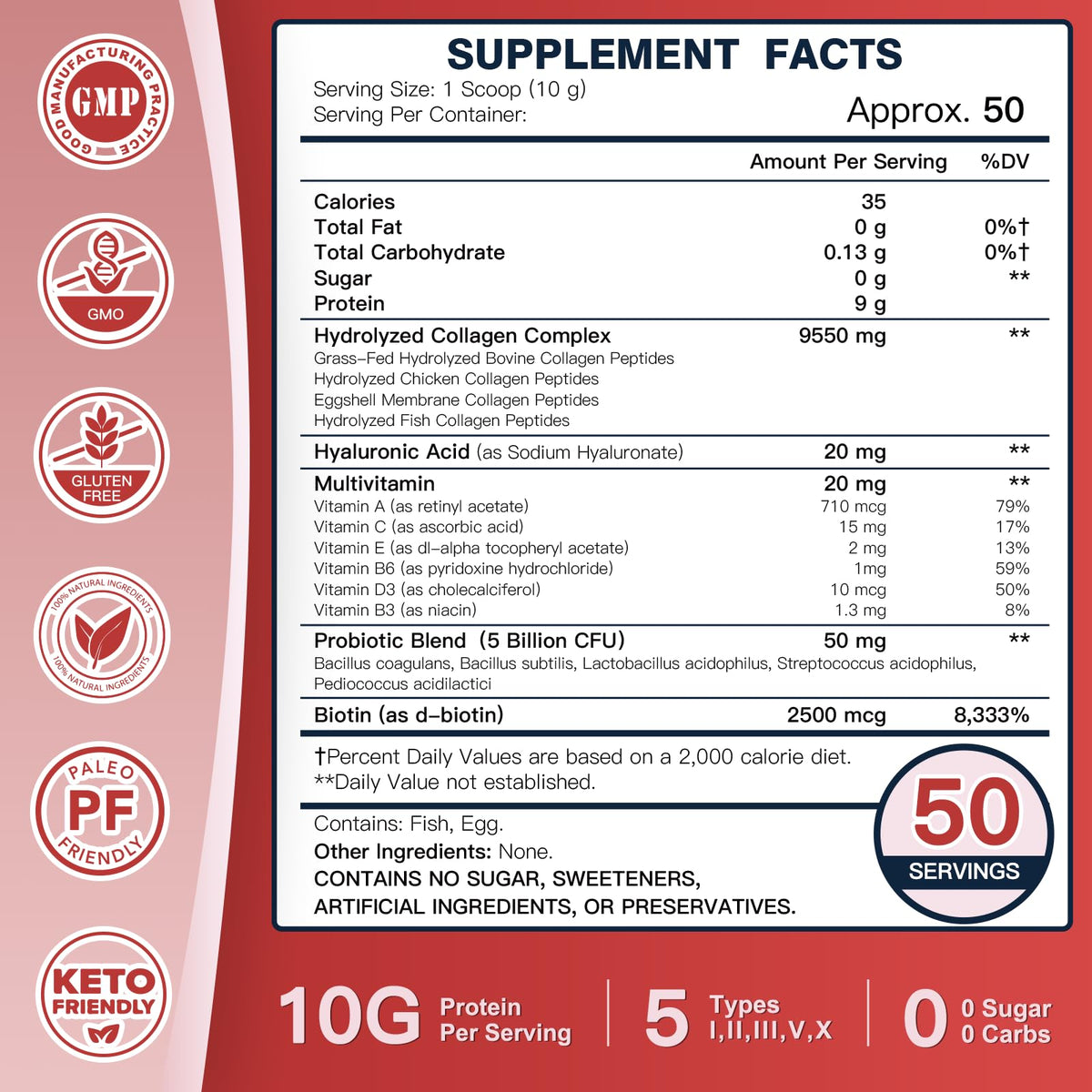 Poudre de collagène DRFOSTER avec informations nutritionnelles