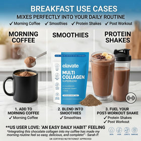 Poudre de collagène Elavate au chocolat, mélange dans un smoothie