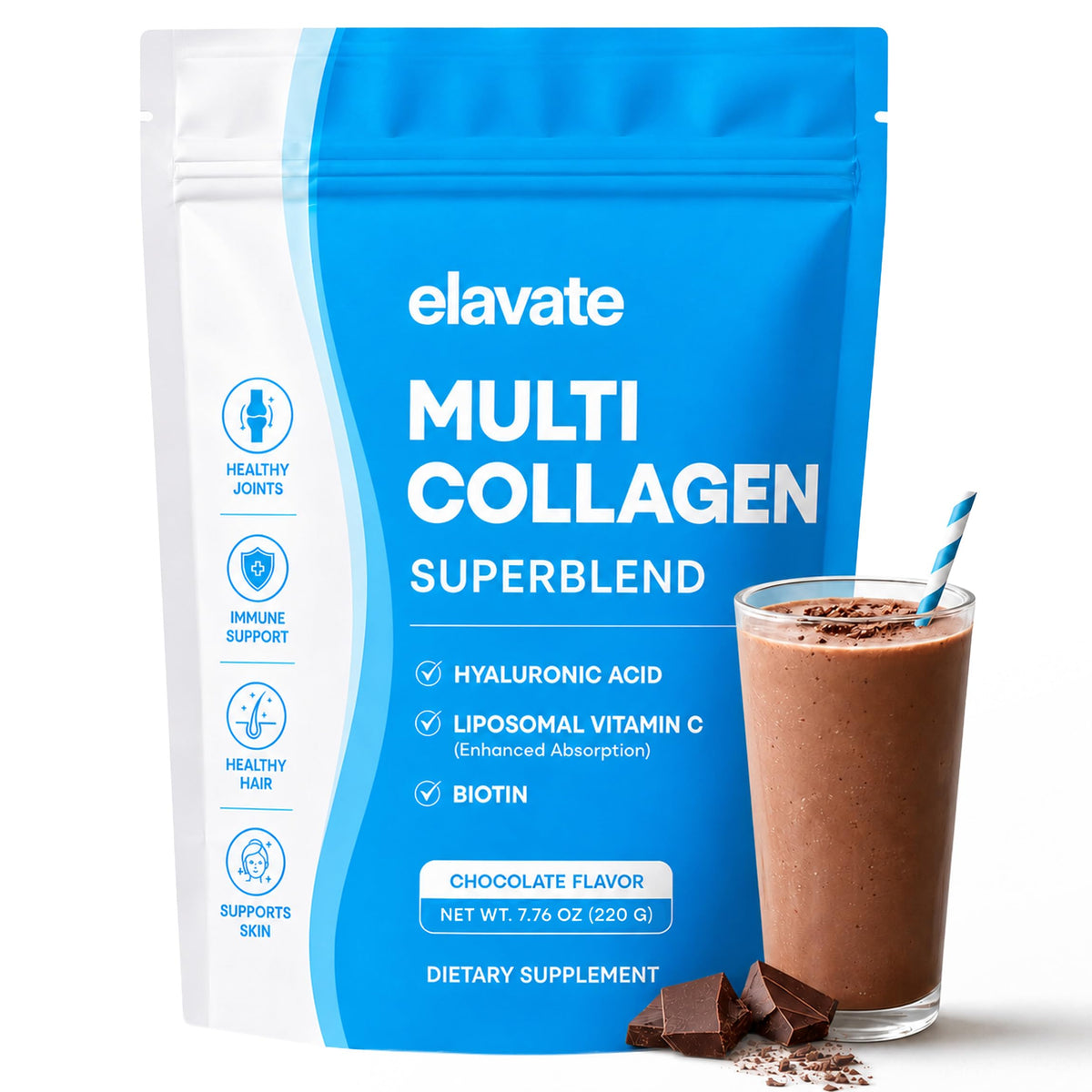 Poudre de collagène elavate pour femmes 220g vue de face