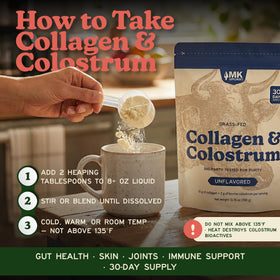 Poudre de collagène et colostrum MK Supplements dans un bol