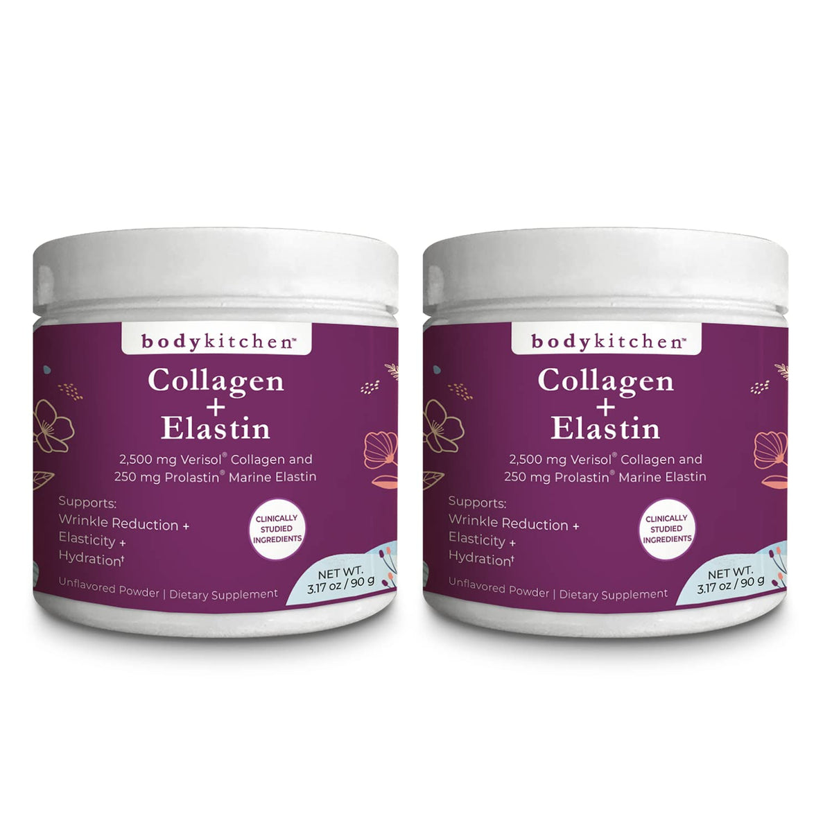 Poudre de collagène et élastine Body Kitchen 299g, emballage avant