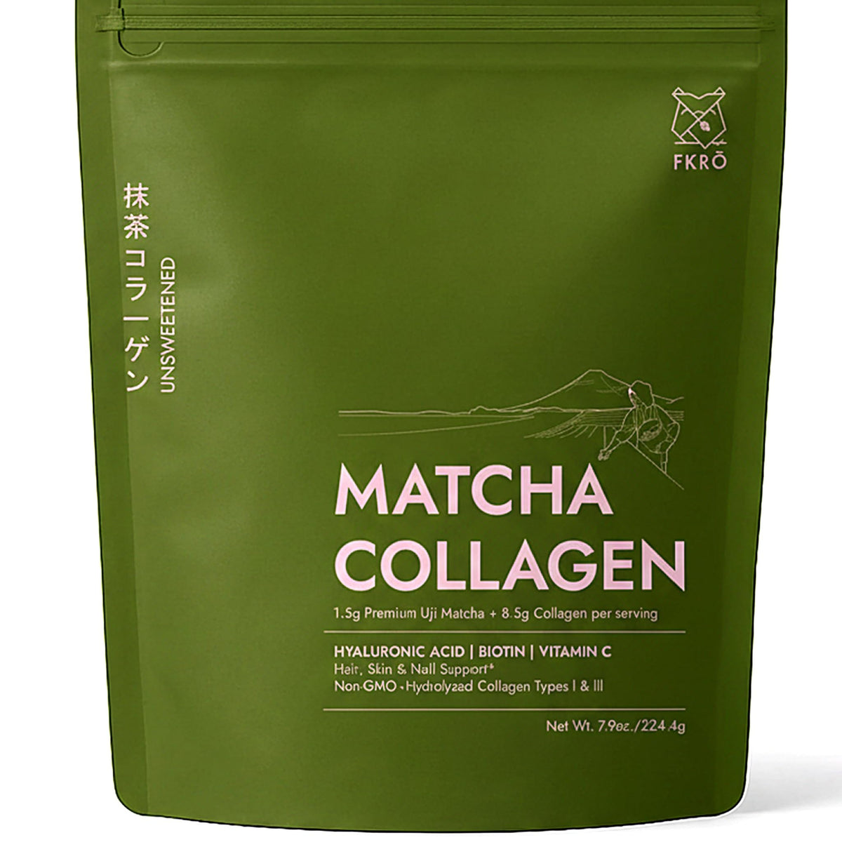Poudre de collagène FKRO au matcha, vue avant du paquet