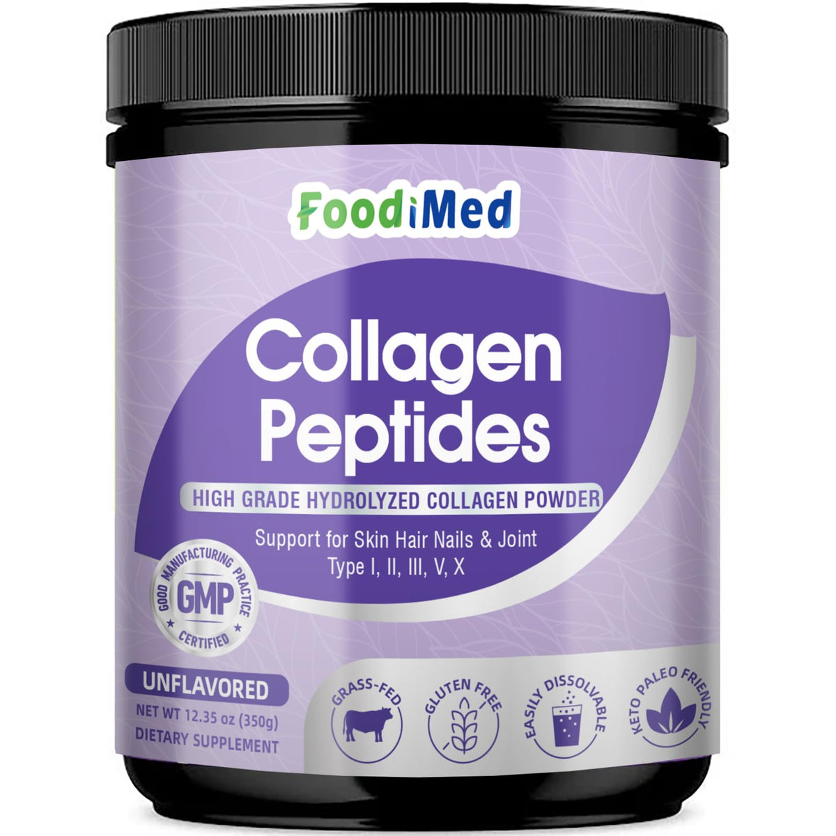 Poudre de collagène FoodiMed 431g vue de face