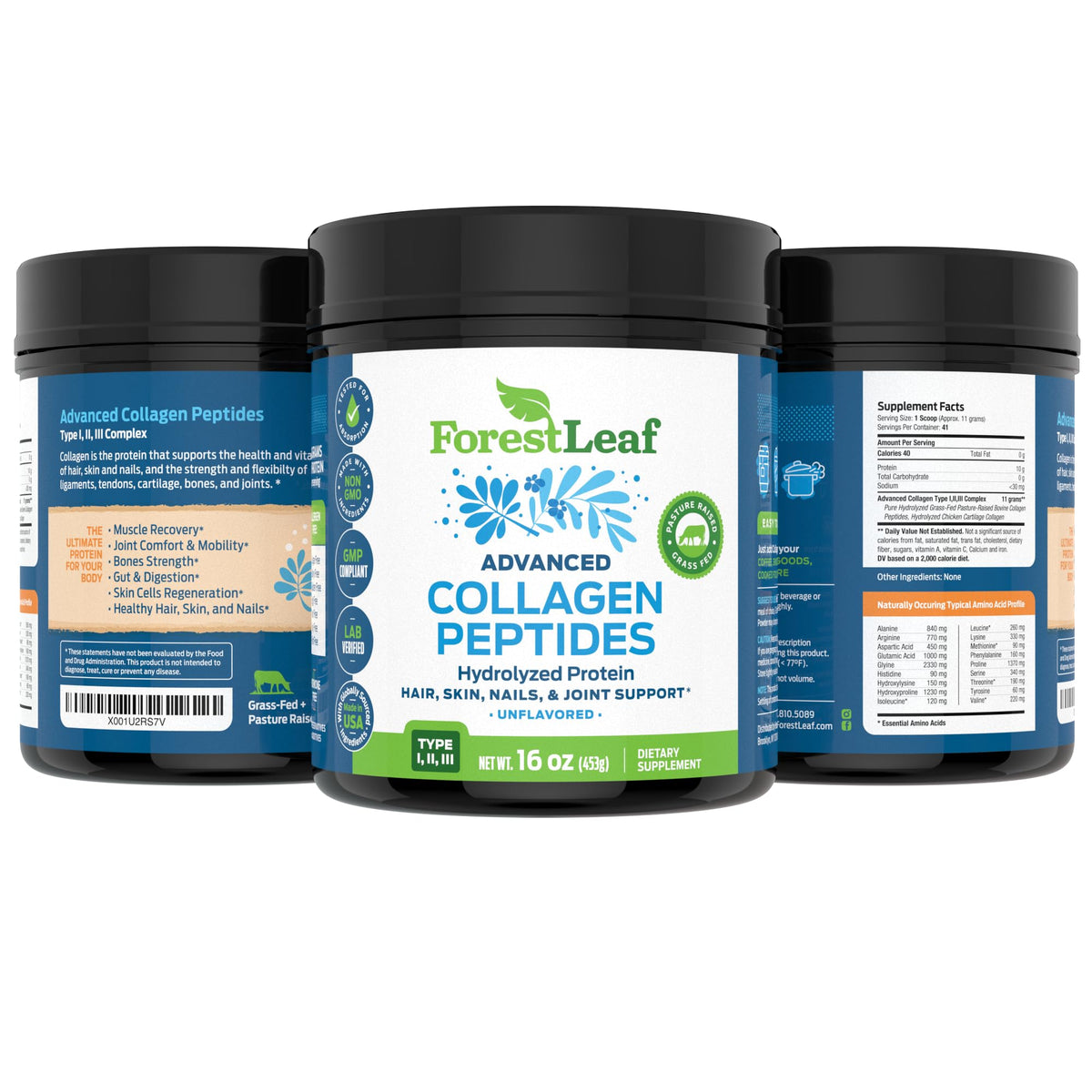 Poudre de collagène ForestLeaf 576g dans son emballage