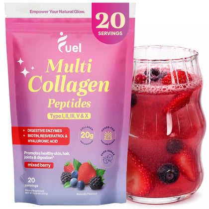 Poudre de collagène Fuel 322g saveur baie mixte vue de face