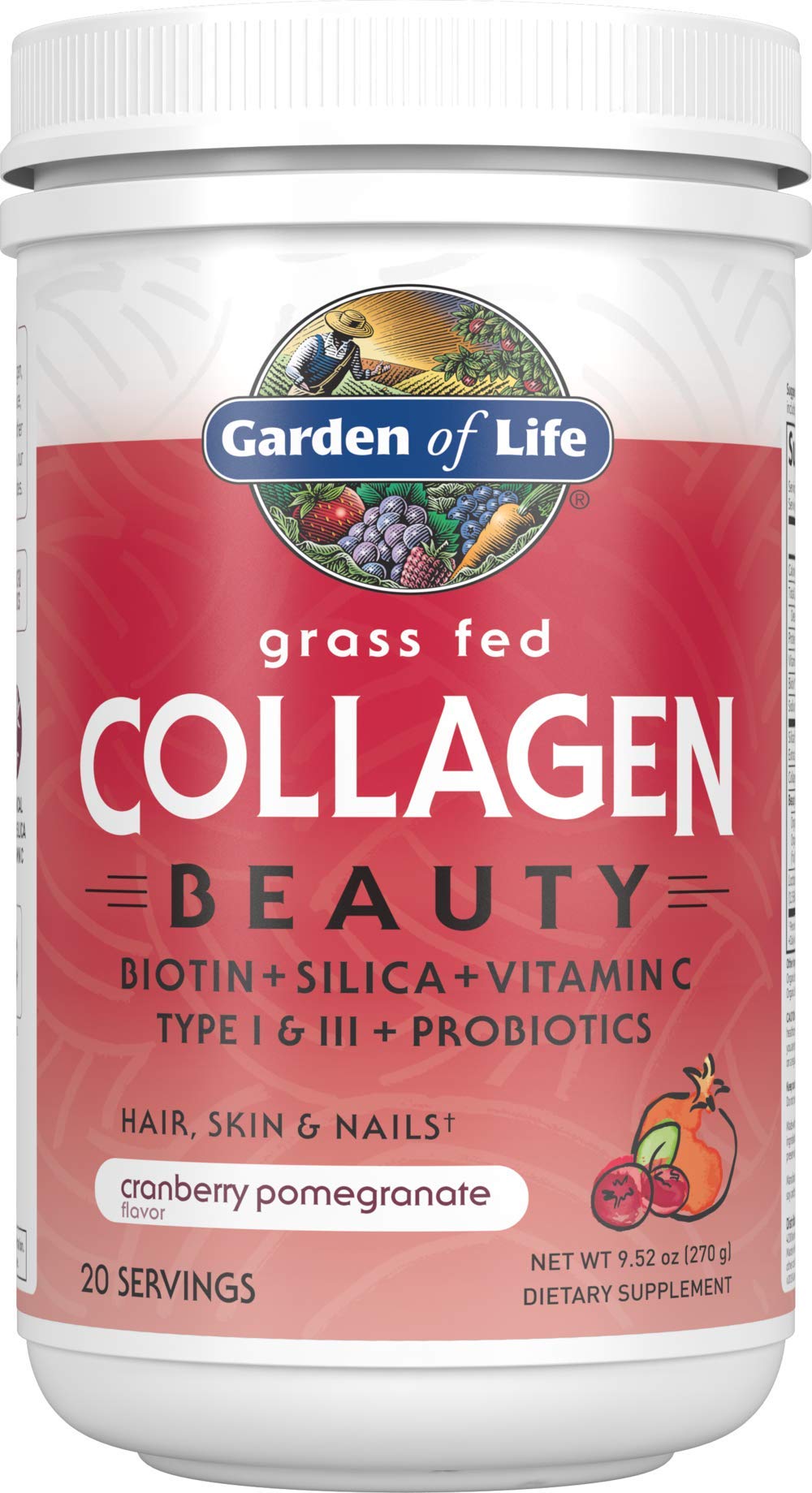 Poudre de collagène Garden of Life 358g saveur cranberry grenade vue de face