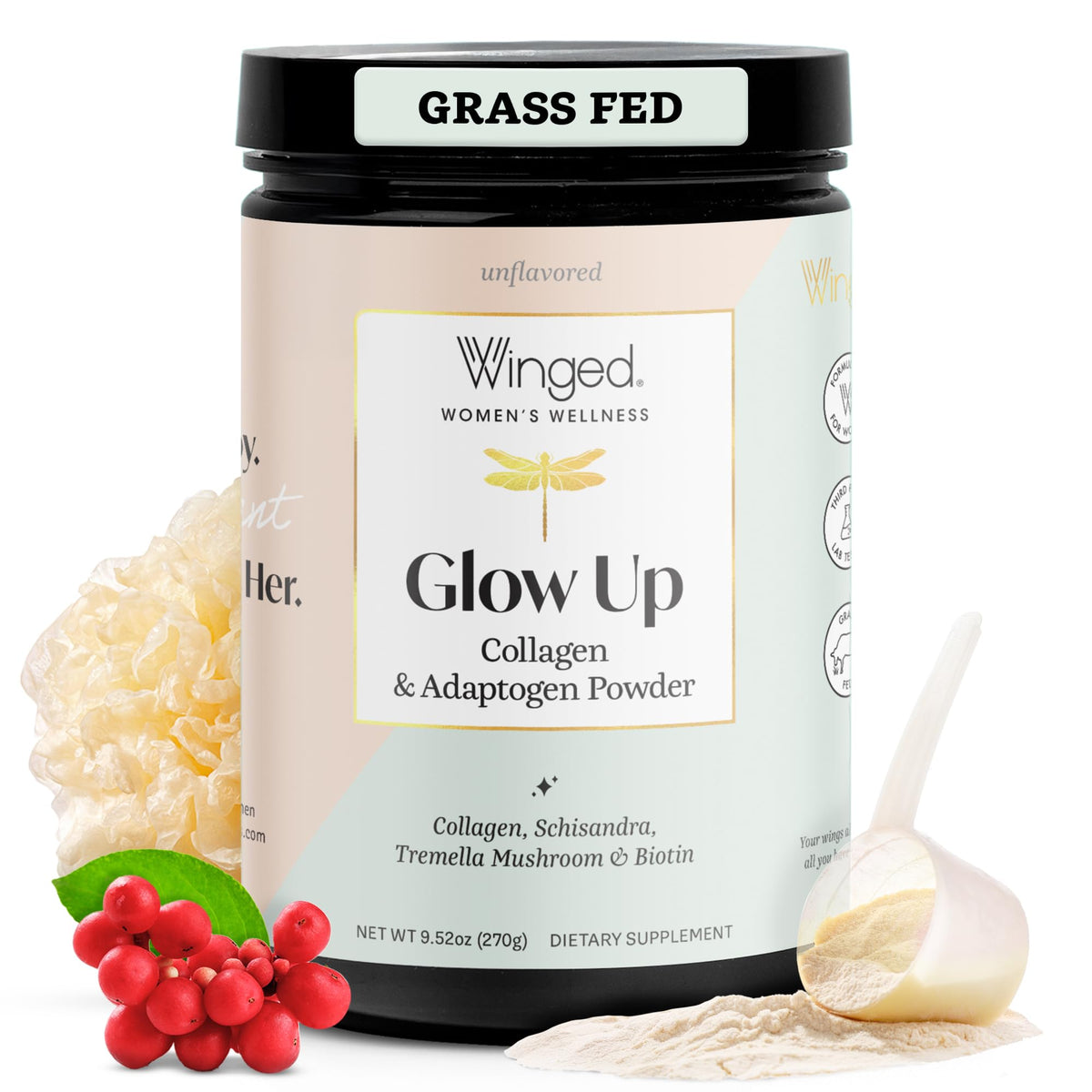 Poudre de collagène Glow Up Winged Wellness vue avant