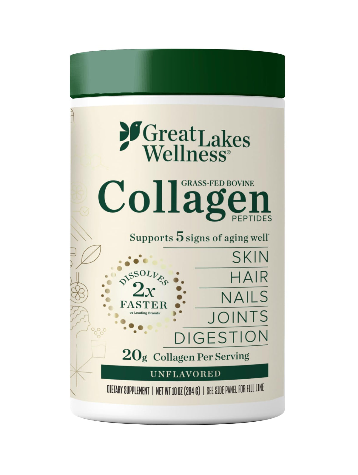 Poudre de collagène Great Lakes 372g vue de face