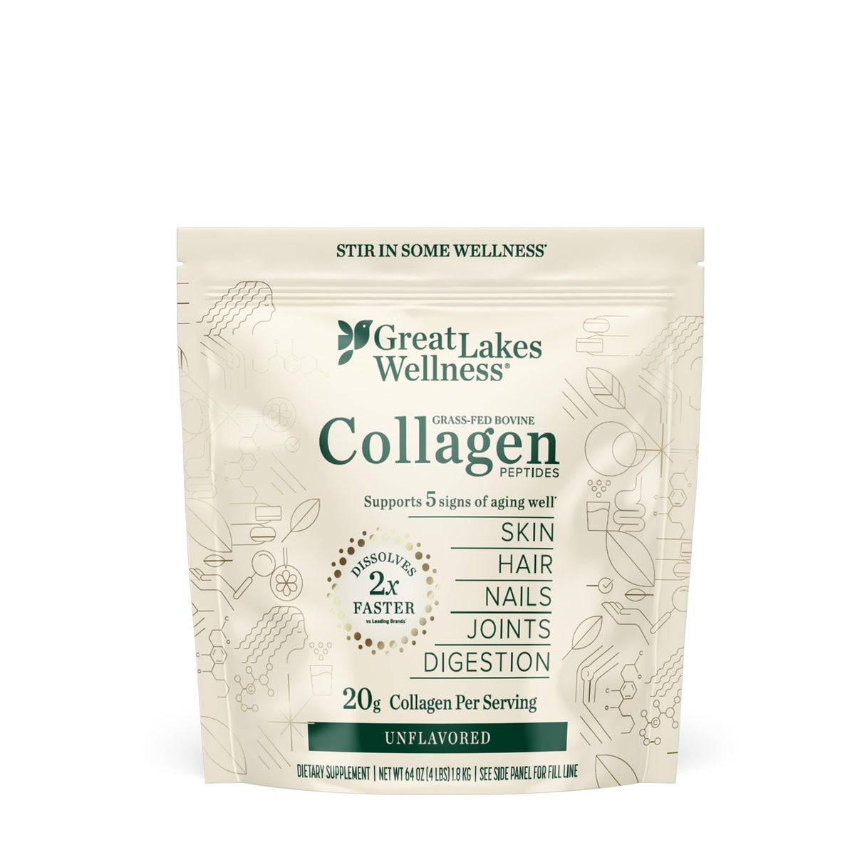 Poudre de collagène Great Lakes 64 oz vue de face
