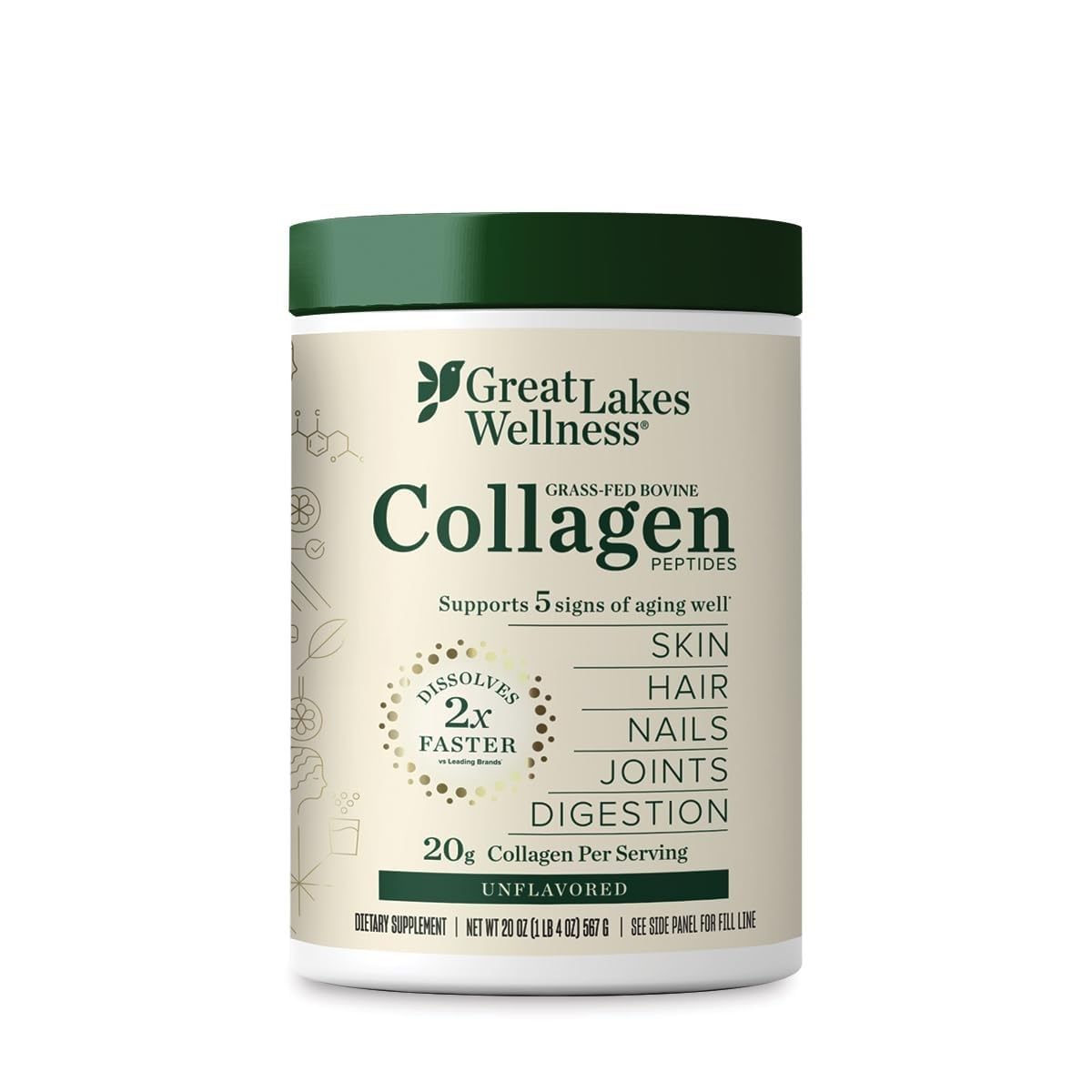 Poudre de collagène Great Lakes Gelatin 20 oz vue de face