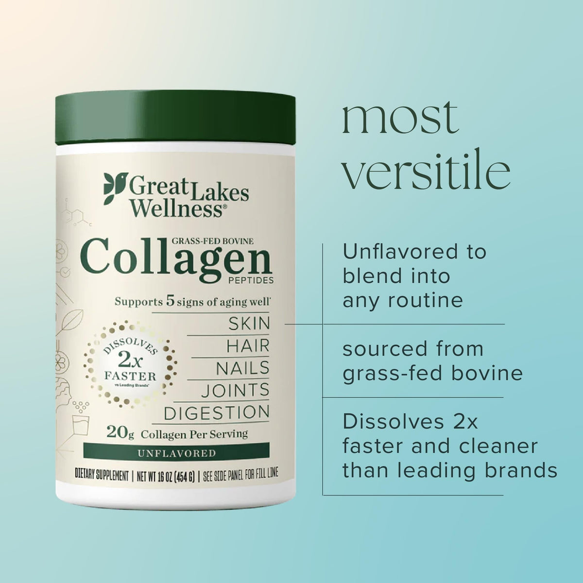 Poudre de collagène Great Lakes Gelatin avec ingrédients