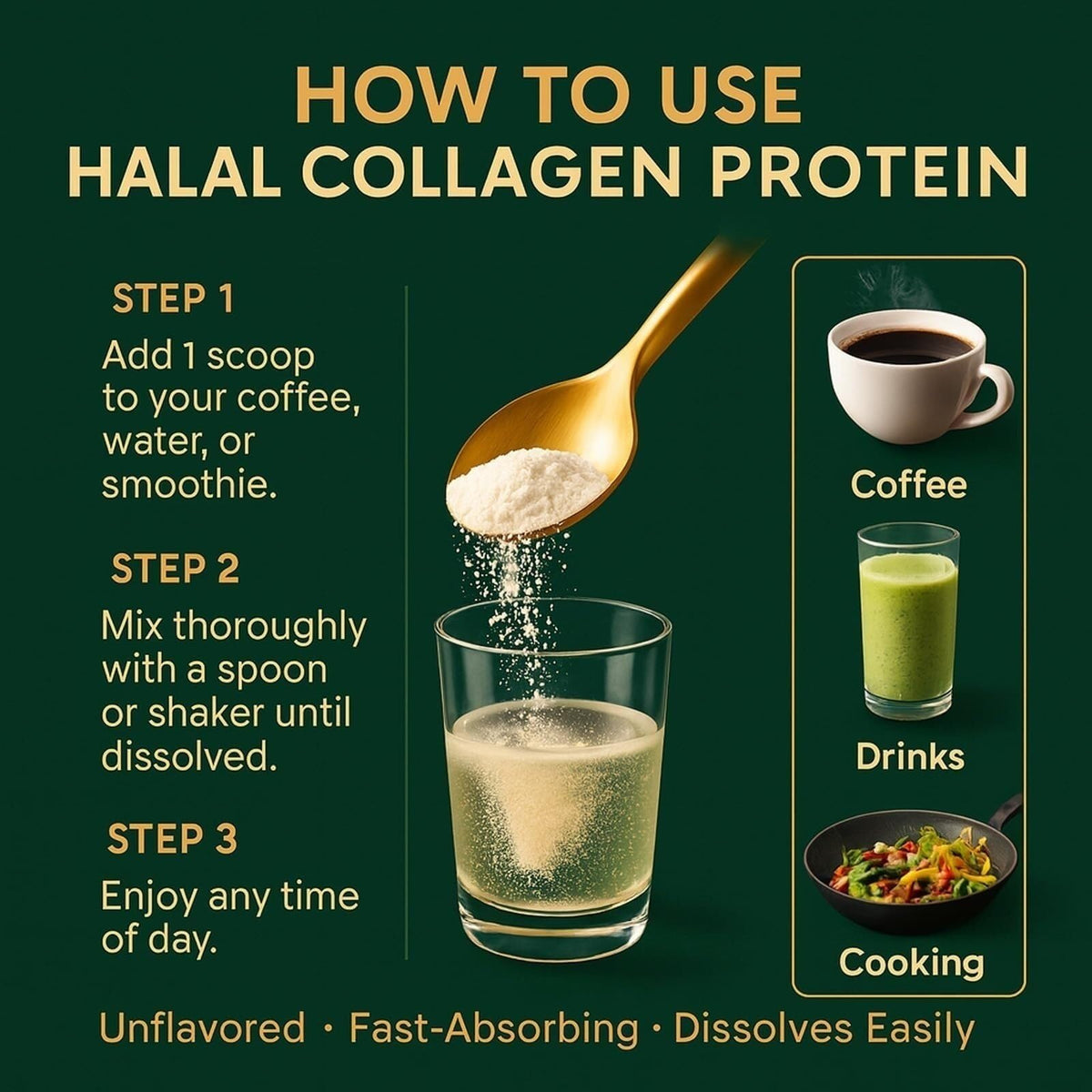 Poudre de collagène halal Generic 290g sur une table avec des ingrédients