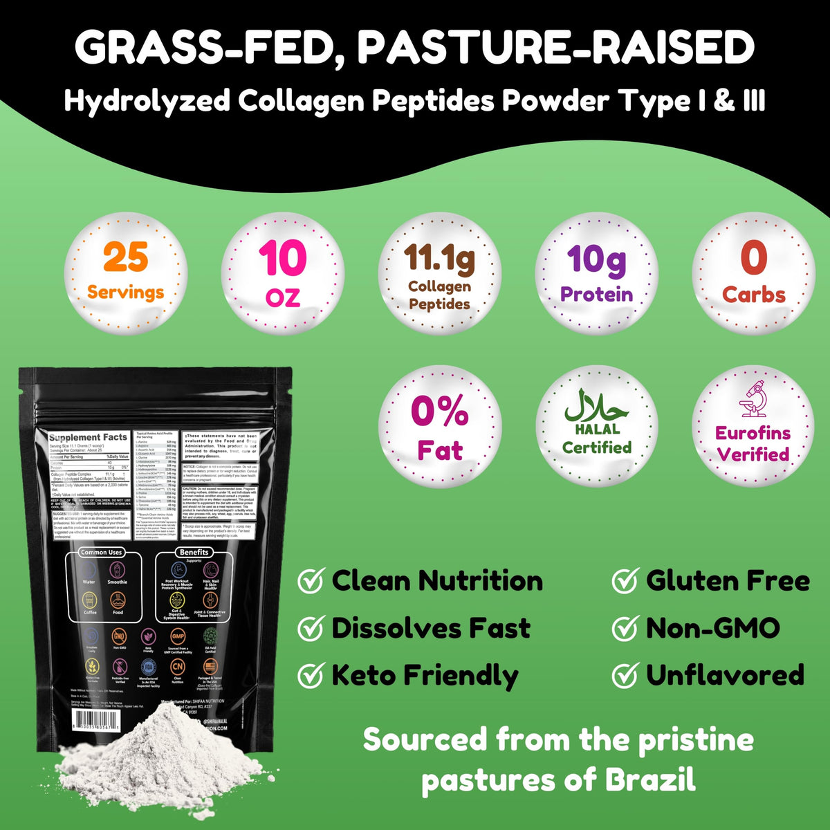 Poudre de collagène halal SHIFAA NUTRITION 290g avec cuillère