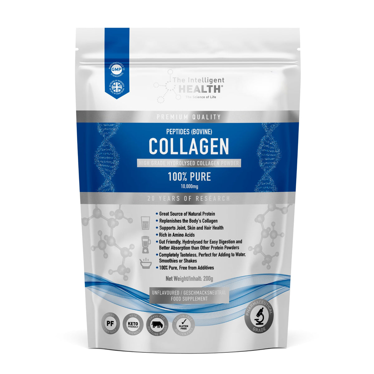 Poudre de collagène hydrolysé 200g de The Intelligent Health vue de face