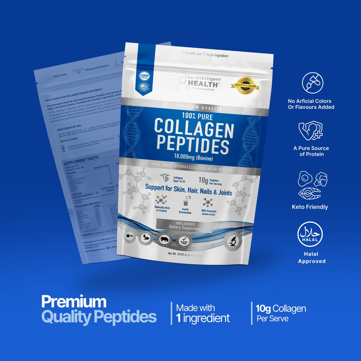 Poudre de Collagène Hydrolysé Bovin 2Kg avec une cuillère pour dosage