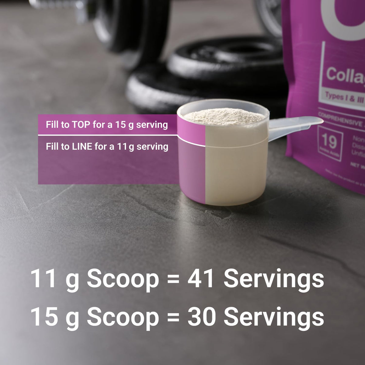 Poudre de collagène hydrolysé Essential Elements sur une table