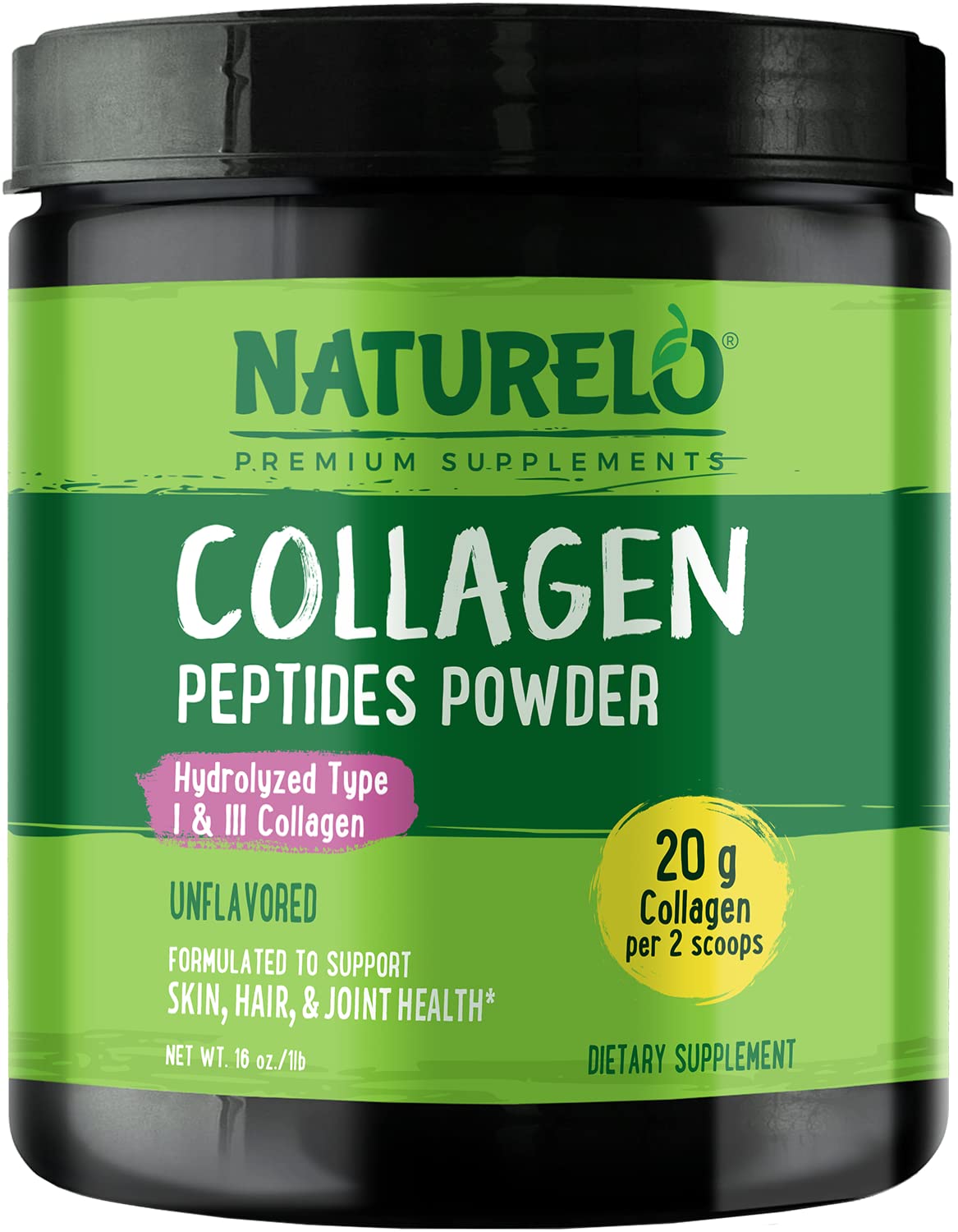 Poudre de collagène hydrolysé NATURELO 572g vue de face