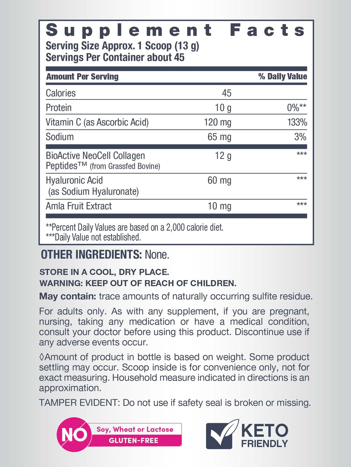 Poudre de collagène hydrolysé NeoCell 730g sur une table