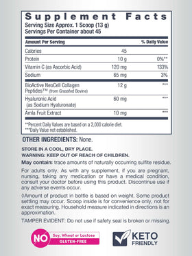 Poudre de collagène hydrolysé NeoCell 730g sur une table