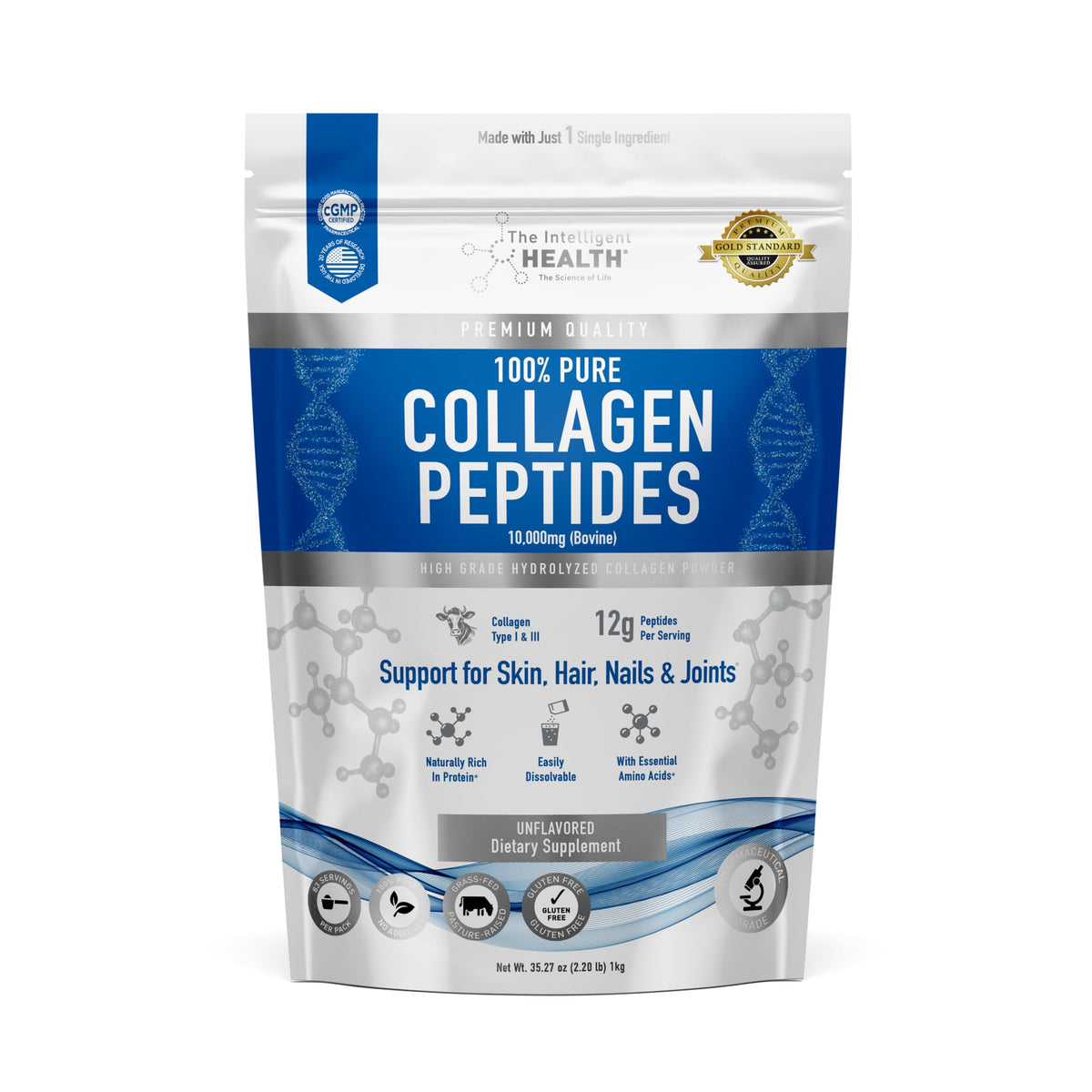Poudre de collagène hydrolysé The Intelligent Health 1kg vue avant